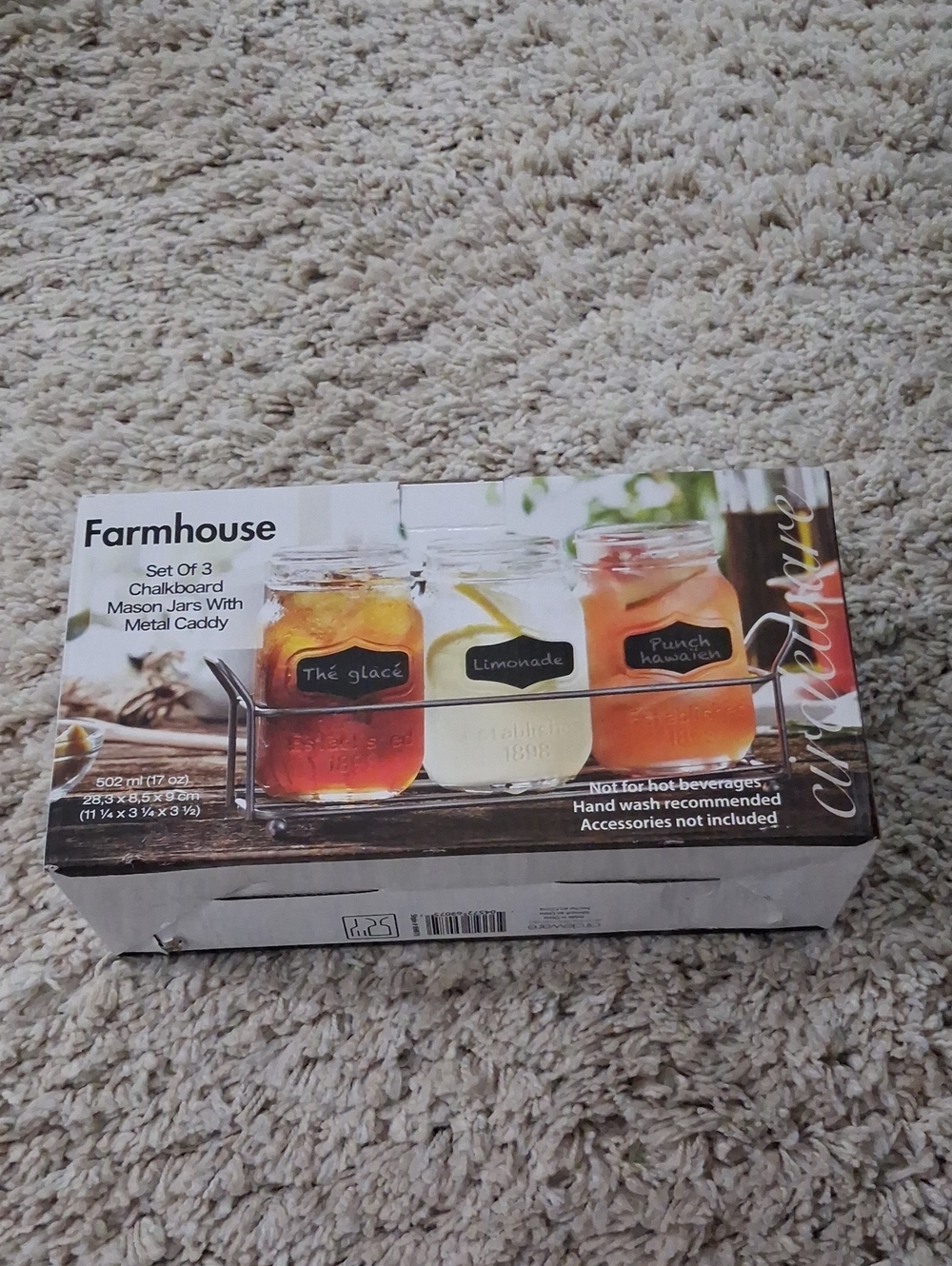 Circleware Farmhouse Set Of 3 Chalkboard Mason Jars With Metal Caddy NWT